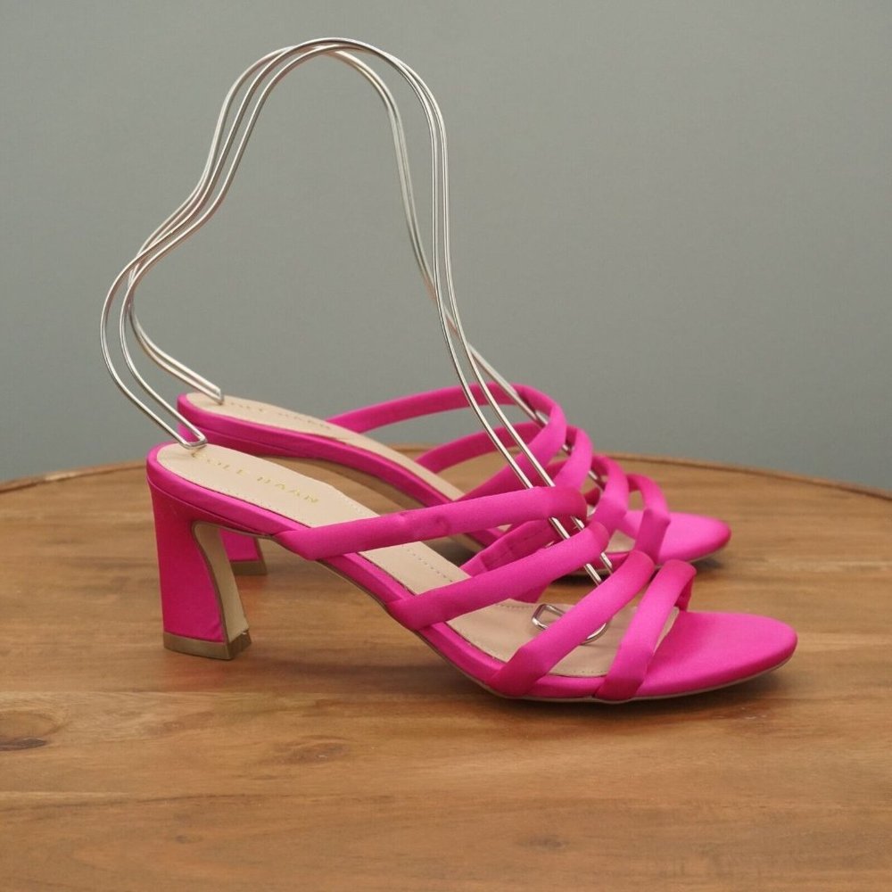 Cole Haan W27194 Womens Adella Sandals Block Heel Slide On Pink Satin 8B